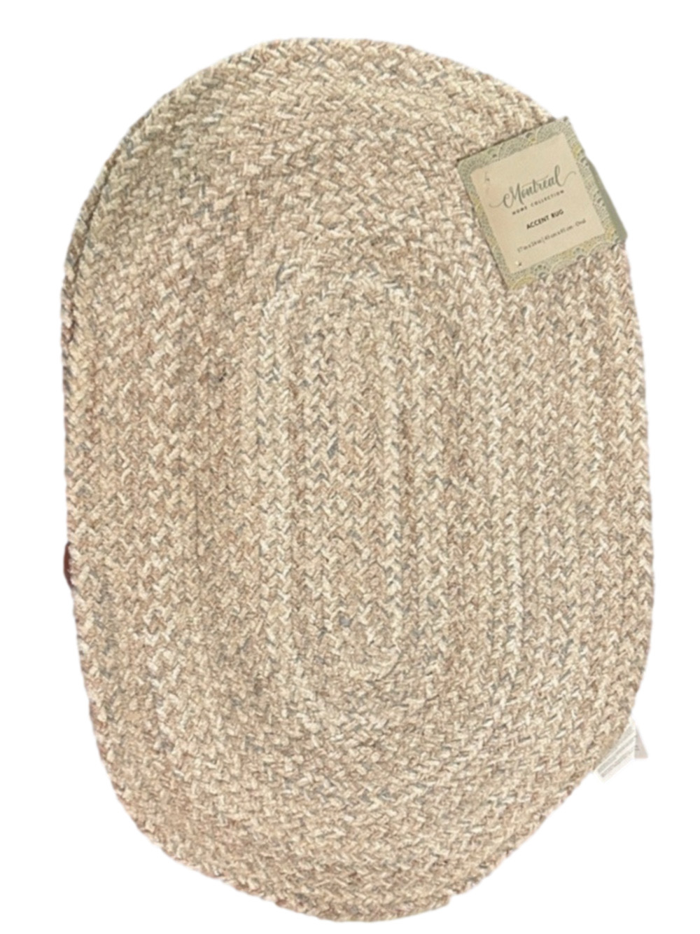 Beach Tan White Blue Braided Oval Jute Rug Natural Beige + Blue New Size 17 x 24